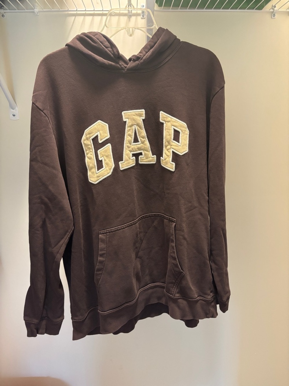 GAP Chocolate Brown Hoodie with Cream Chenille Logo